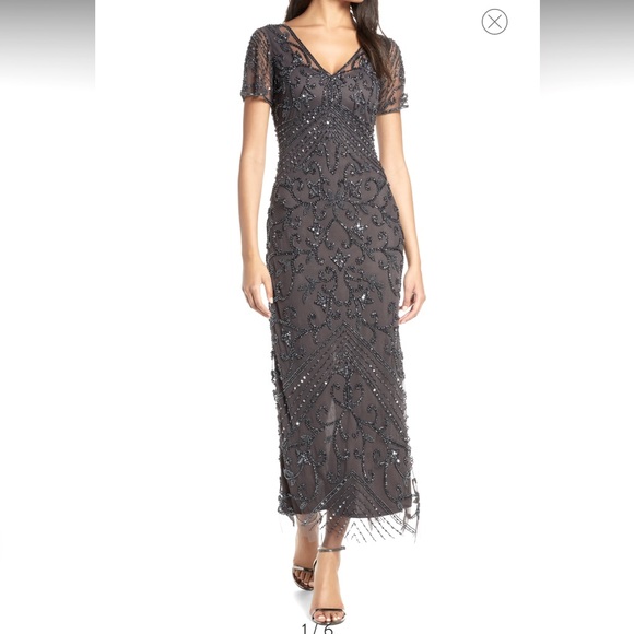 Pisarrio Nights Fully beaded mesh Column Gown. - Picture 3 of 14